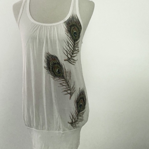 Forever 21 Tank Top Peacock Feather Design Boho Sleeveless Y2K  Medium FLAWED - Picture 11 of 16
